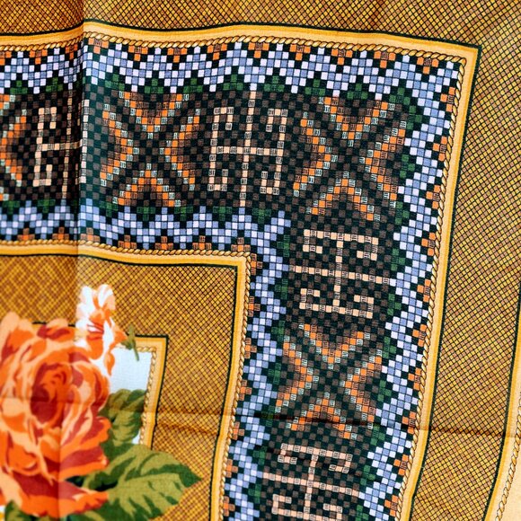 Christian Dior Vintage Silk Scarf – Floral Pattern with Geometric Border - Picture 7 of 12